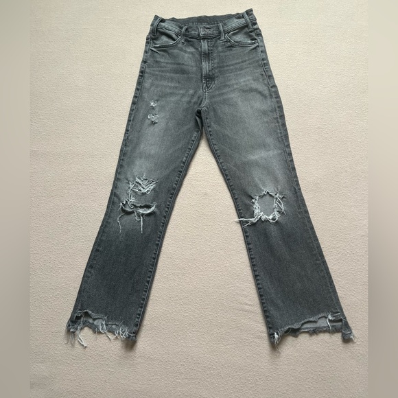 Mother Hustler Crop Step Chew Jeans Sz 27 Scene of the Crime Black Denim - Picture 2 of 14